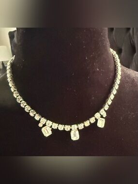 1940s - 1950s Vintage Wiesner Crystal Choker Silver Tone Glam 15” Old Hollywood